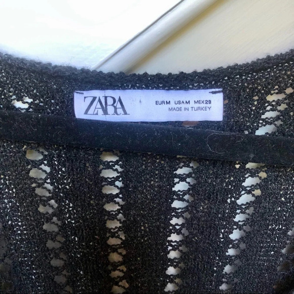 Zara | Openwork Knit Crochet Style Beachy Resort Dress in black, Size medium - Picture 4 of 4